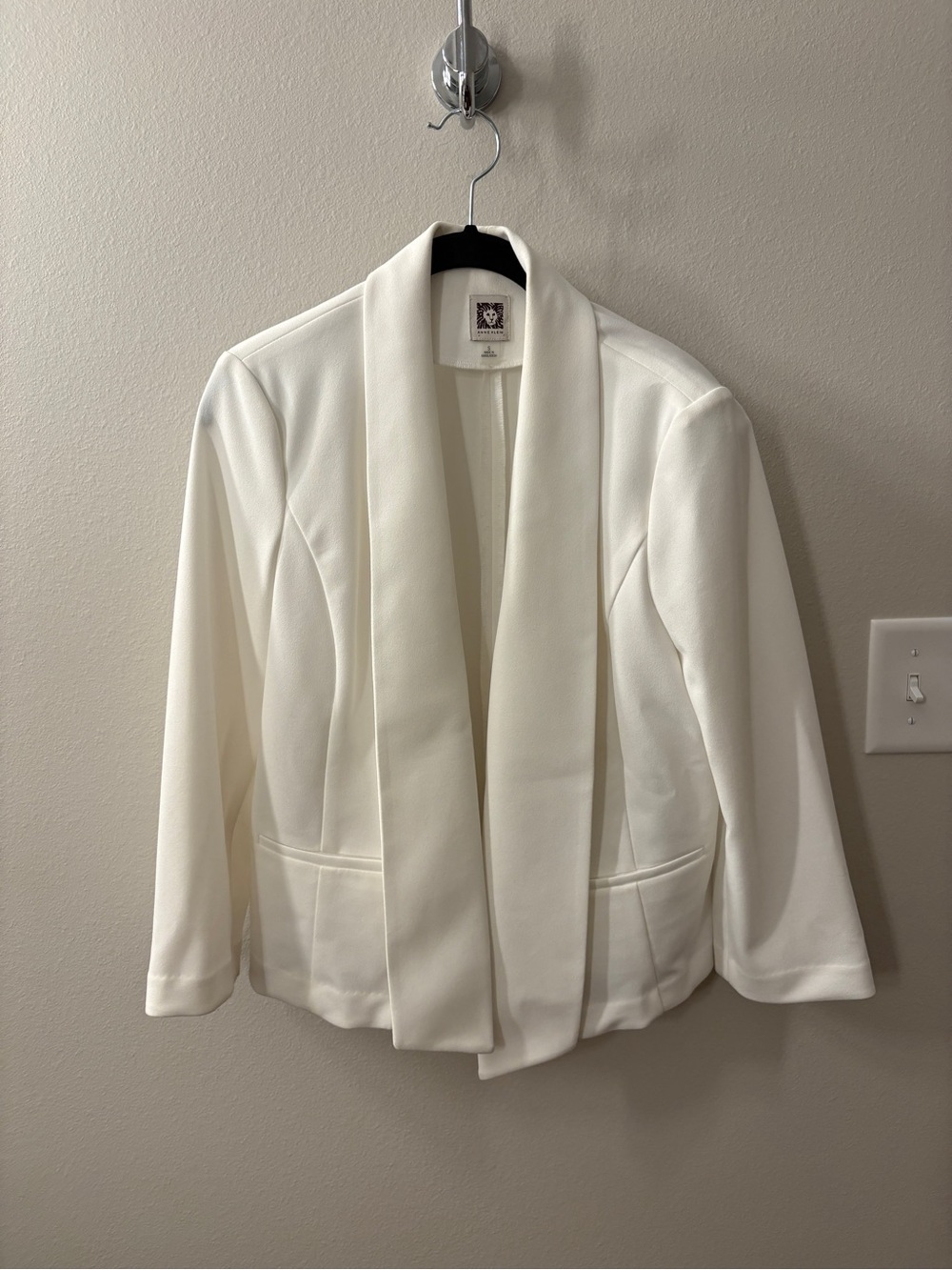 Anne Klein Cream Open-Front Shawl Collar Blazer